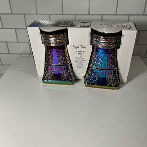 Eiffel Tower Salt & Pepper Shakers 
Rainbow Luster Glass